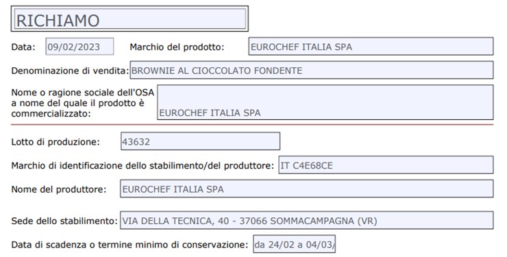 merendine richiamo mercato